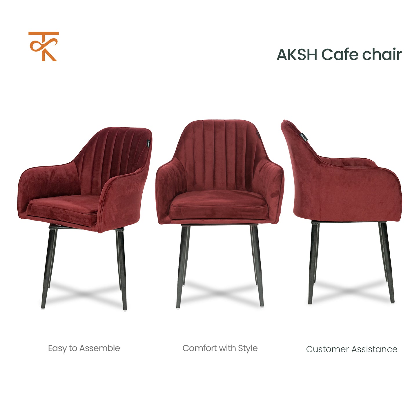 Aksh red cafe chair side image