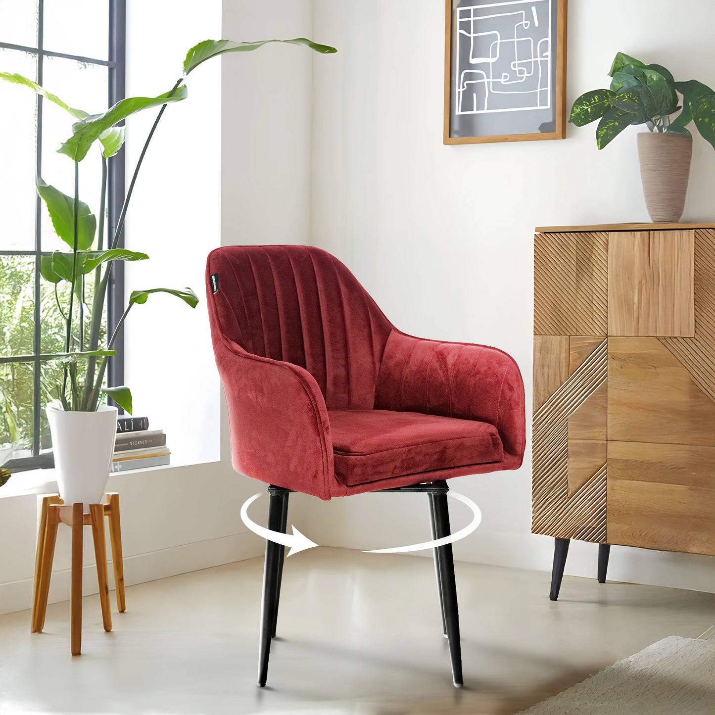 Aksh Velvet Swivel Accent Chair - Premium Lounge Chair for Living Room, Bedroom & Decor, 6 Months Warranty - Red