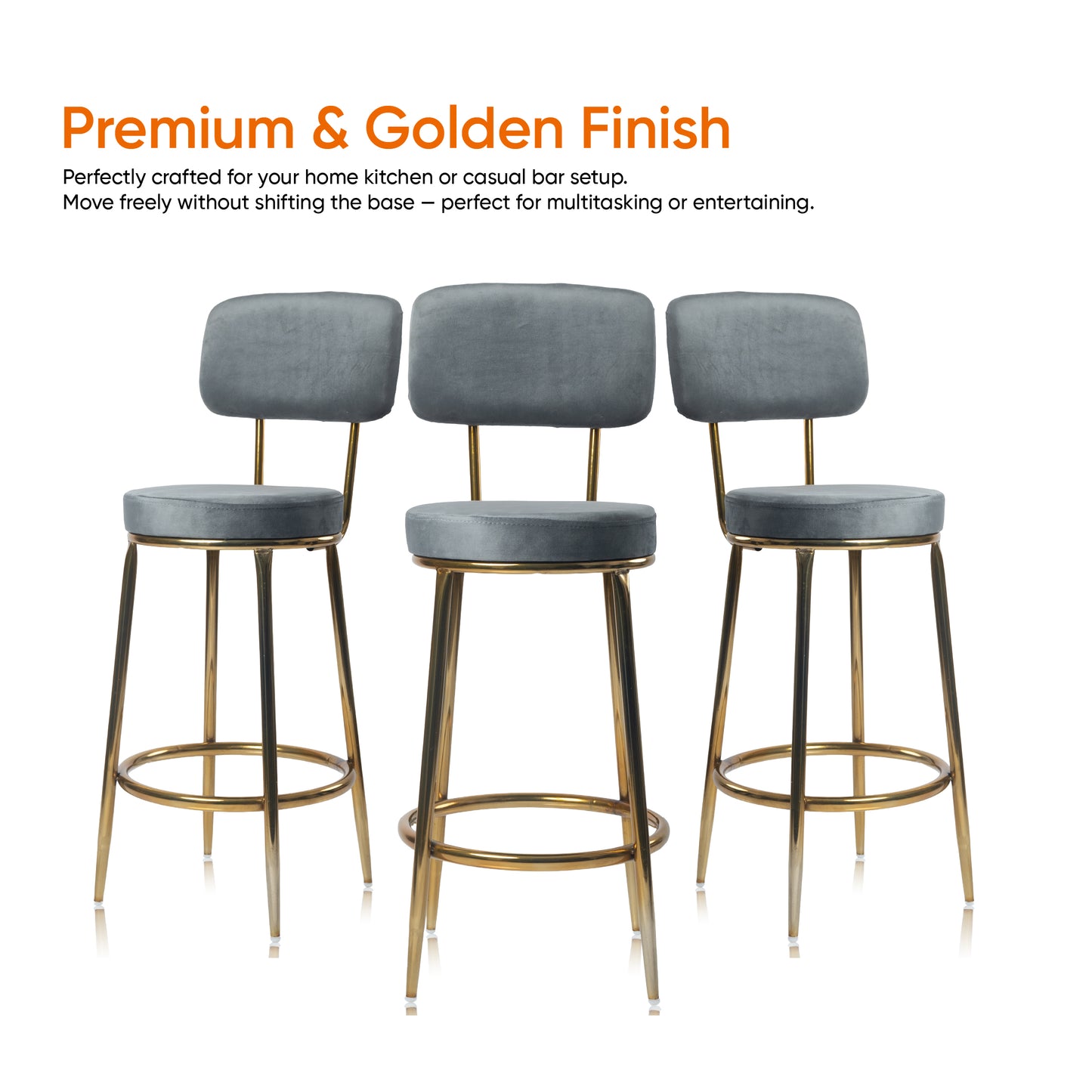 Chakra Bar Chair-Velvet Bar stool (Grey)