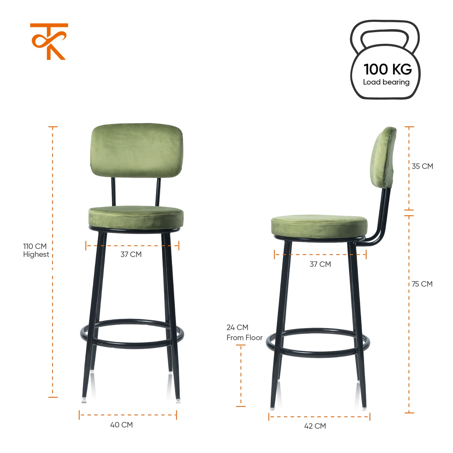 Chakra Bar Chair-Velvet Bar stool (Green)