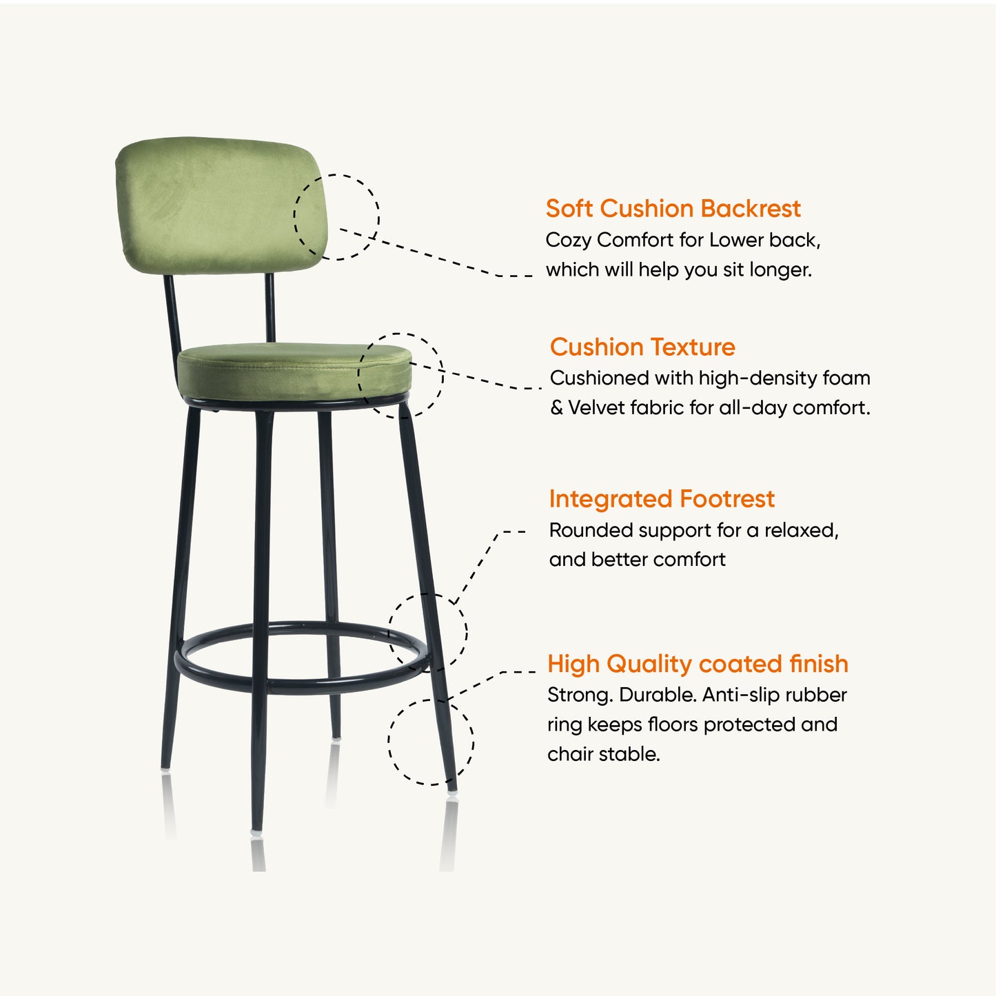 Chakra Bar Chair-Velvet Bar stool (Green)