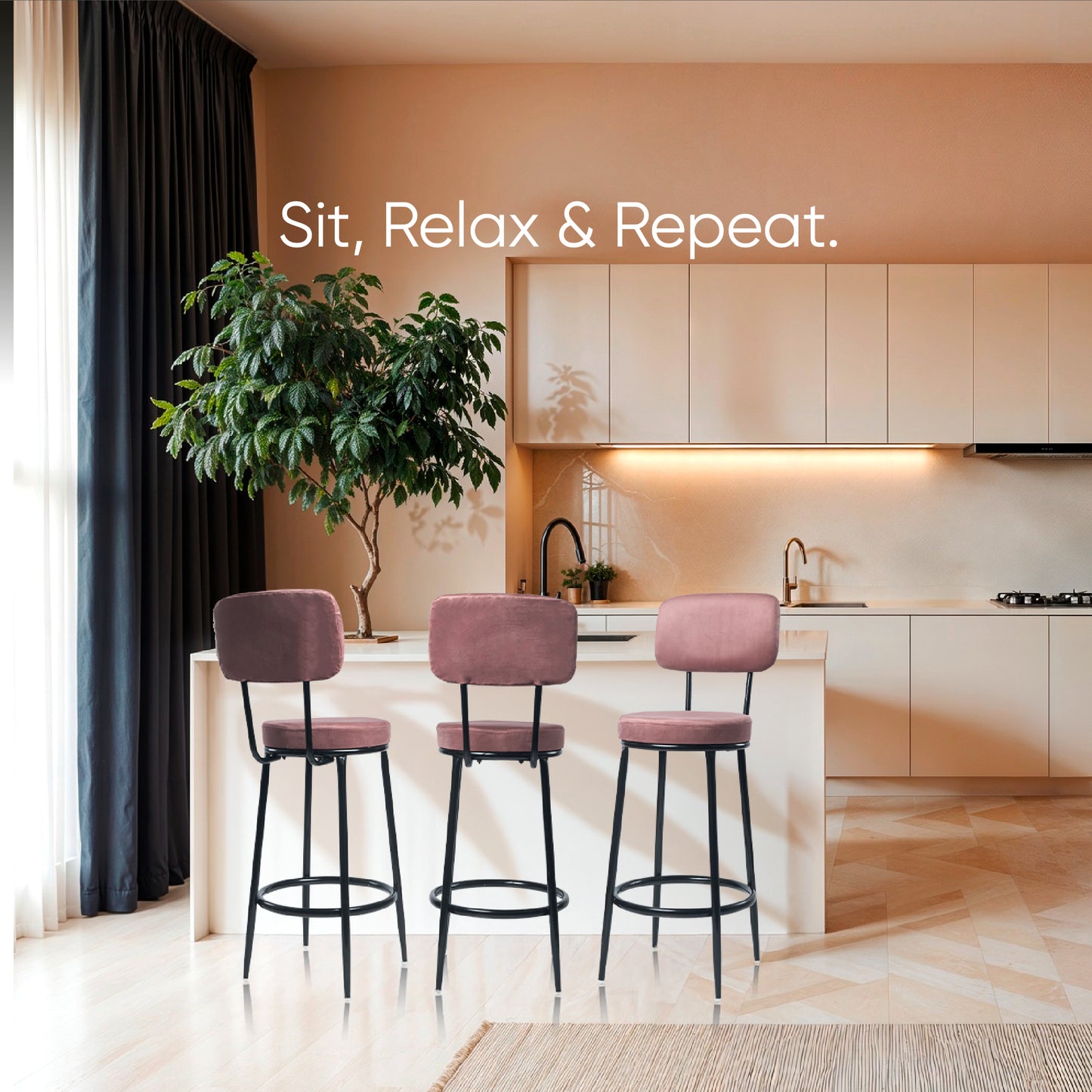 Chakra Bar Chair-Velvet Bar stool (Pink)
