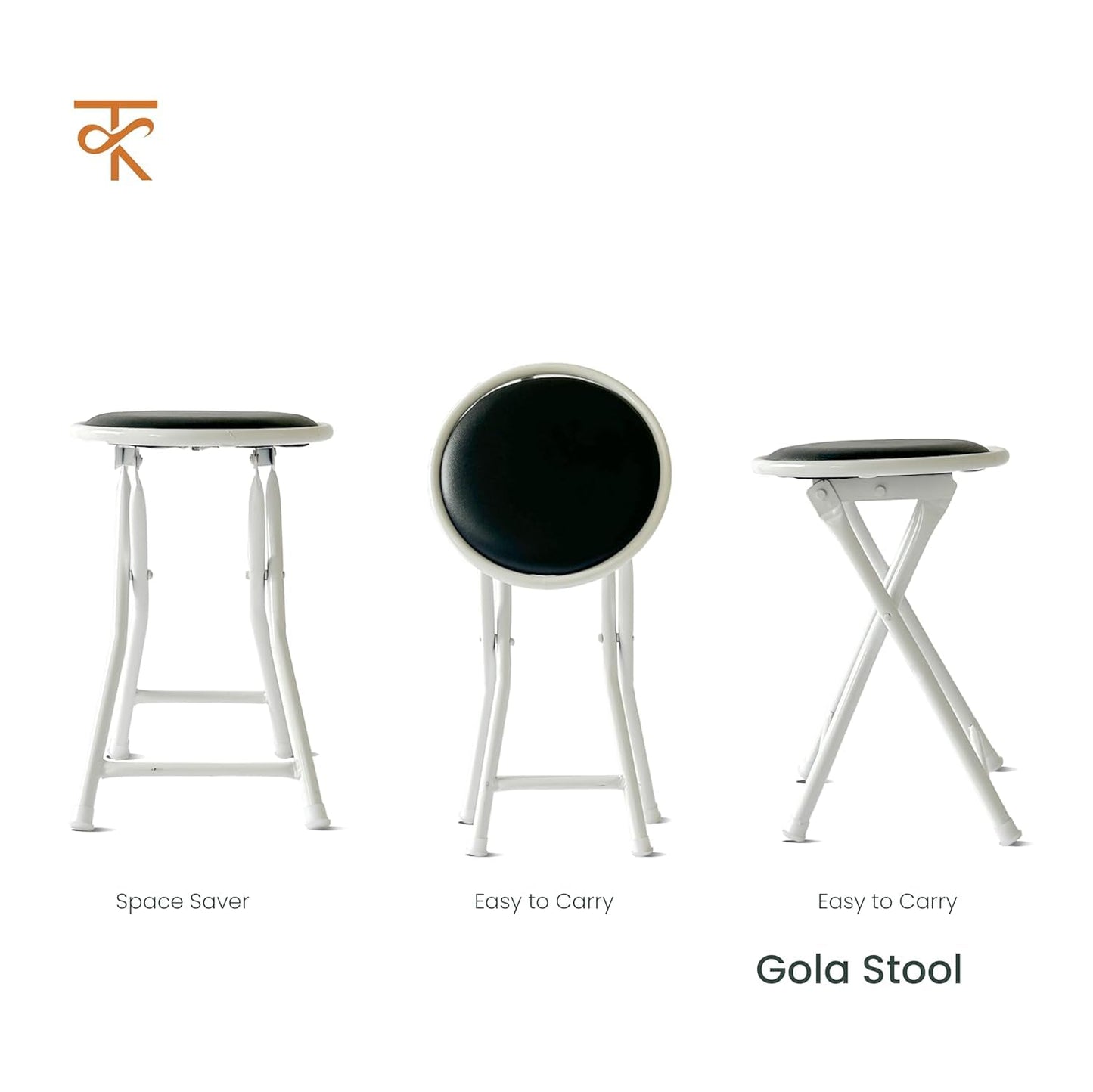 Folding Round Stool Pack 1 Black Various Angles