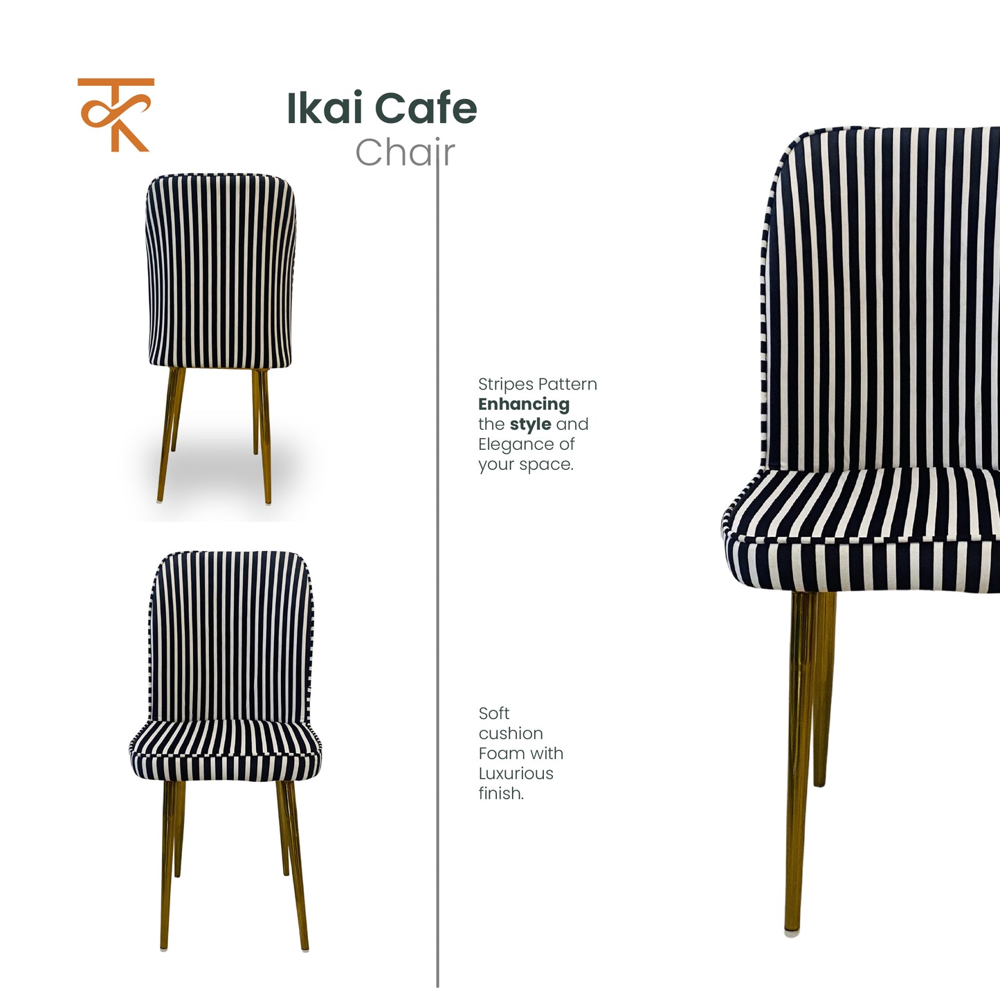 Ikai Retro Premium Dining Chair Modern Velvet Accent Chair for Living Room, Bedroom & Dining with Heavy-Duty Black coated Legs , 6 Months Warranty, Black & White (Pack 1)