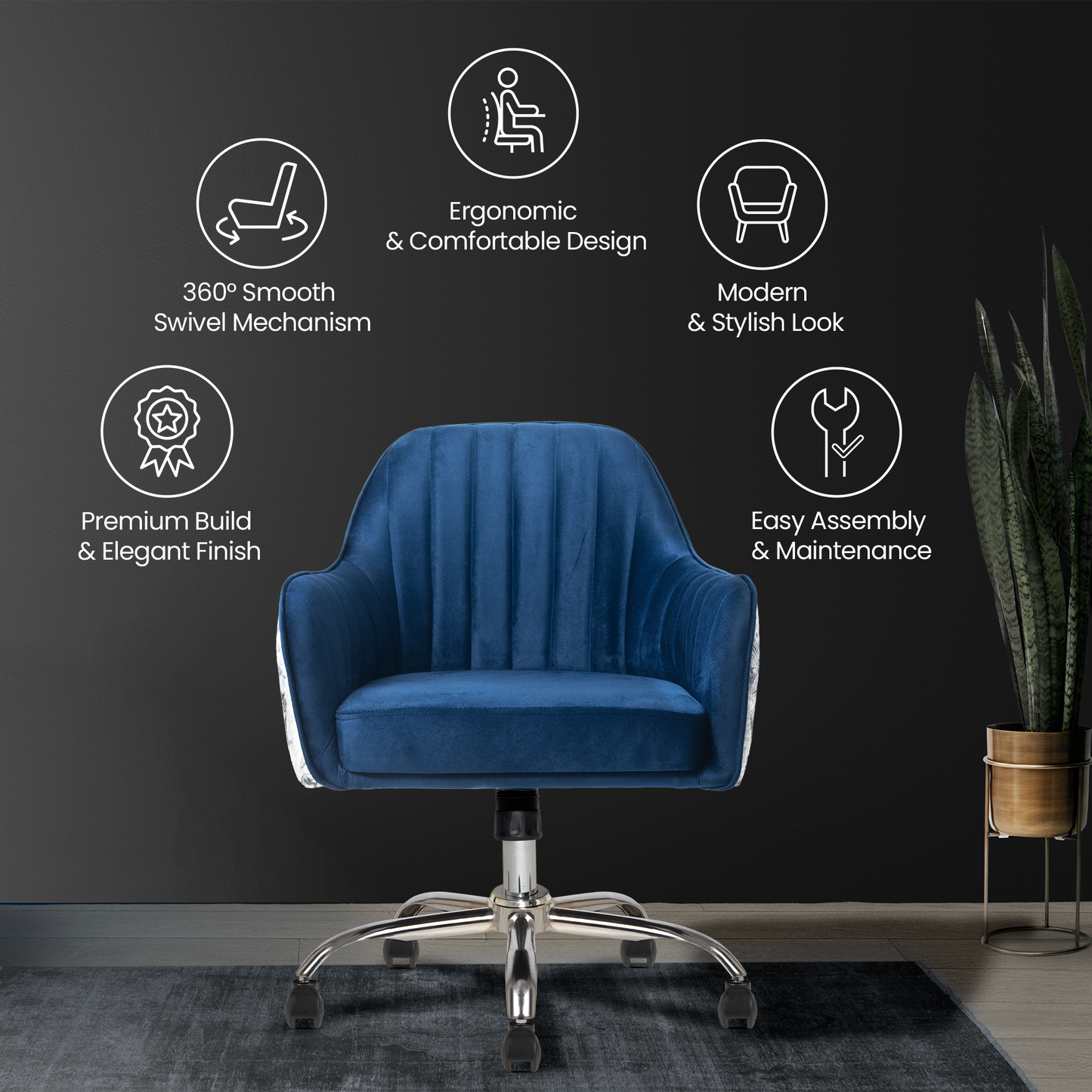 Sherni Accent Chair For Office - Adjustable Height, Tilt Lock, 360° Swivel, Heavy Duty Metal Base (Sapphire Blue)