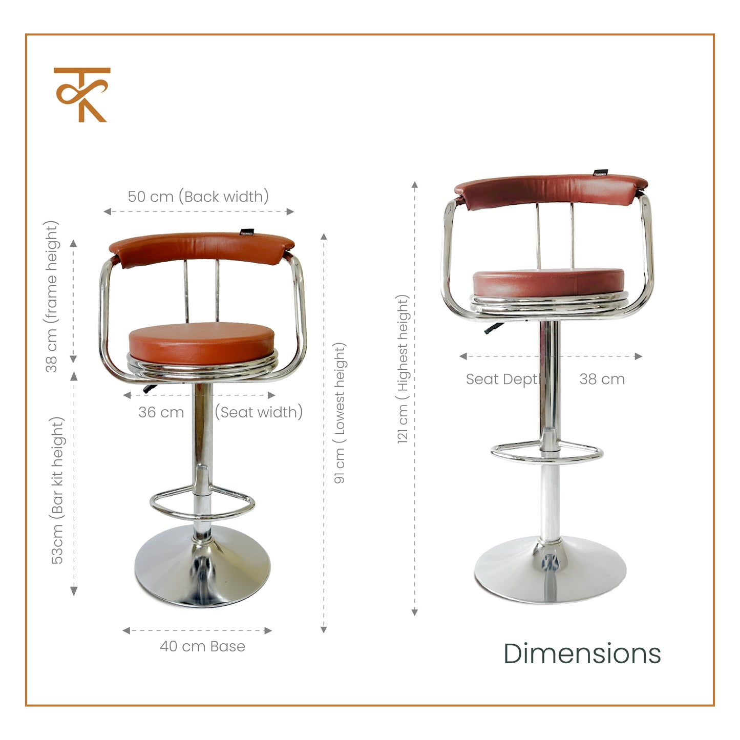 KBC Bar Chair - Brown product measurements
