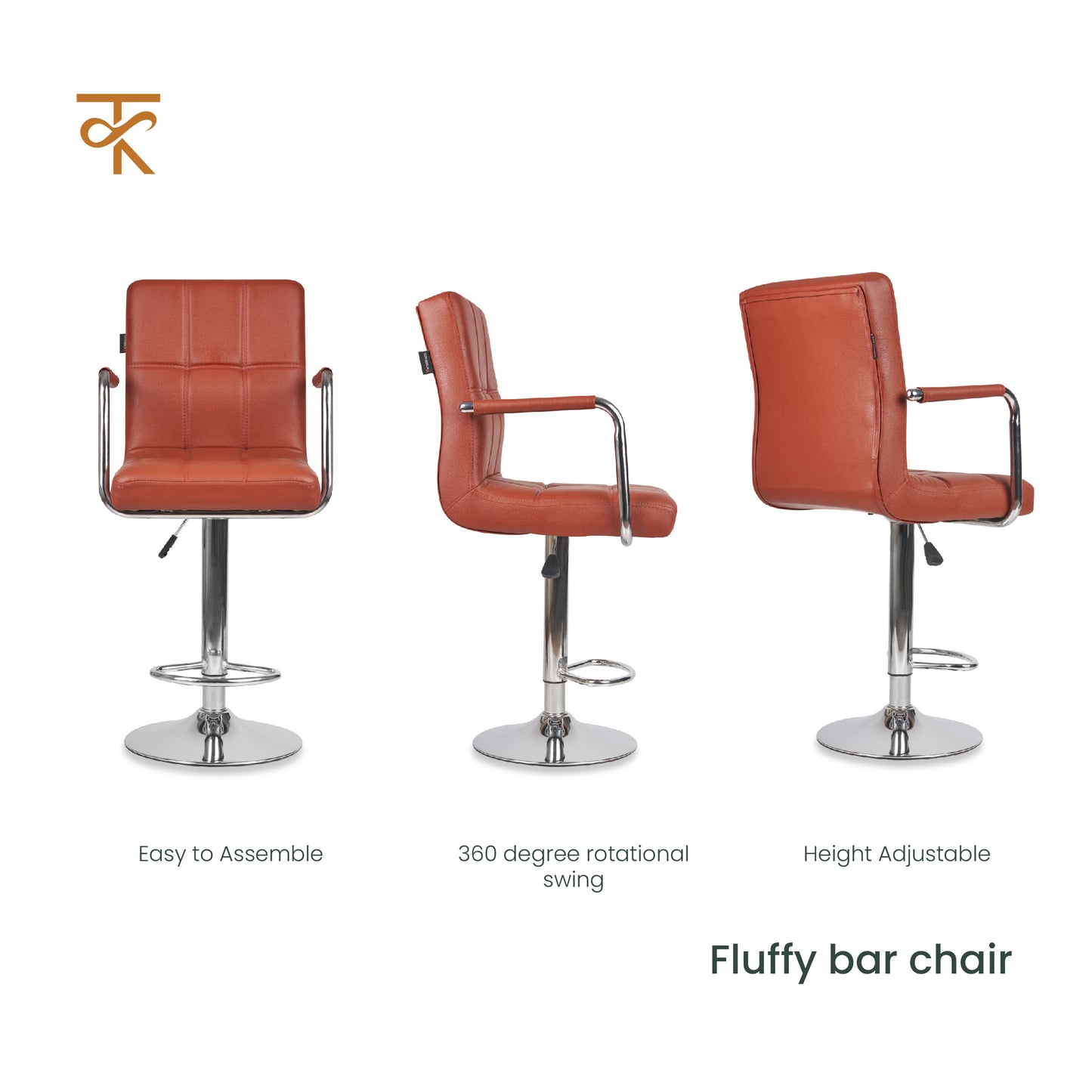 Fluffy Bar Chair - Brown (Pack of 2)