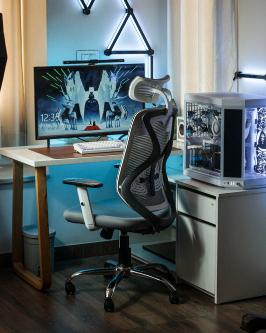 Modesty High Back Office Chair (White-Grey)