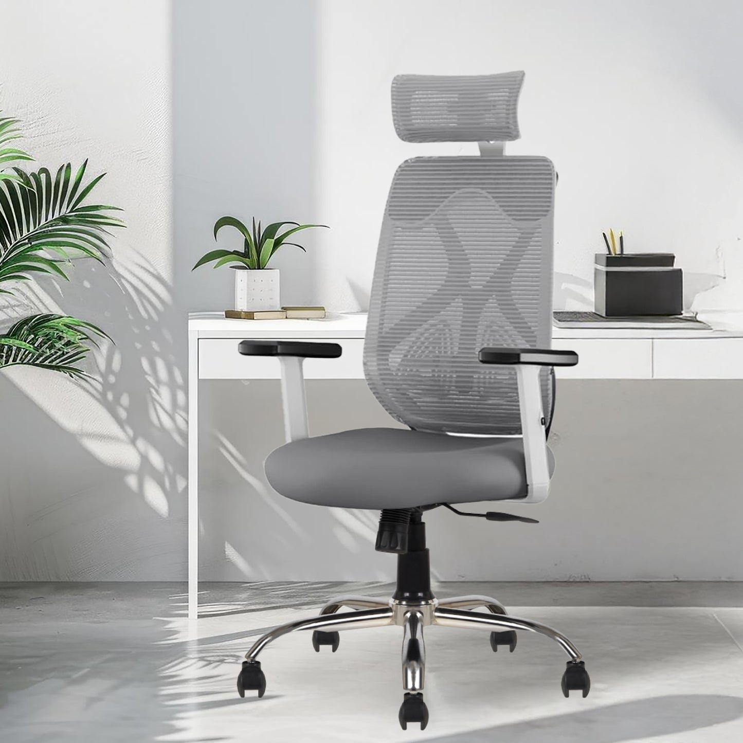 Modesty High Back Office Chair (White-Grey)