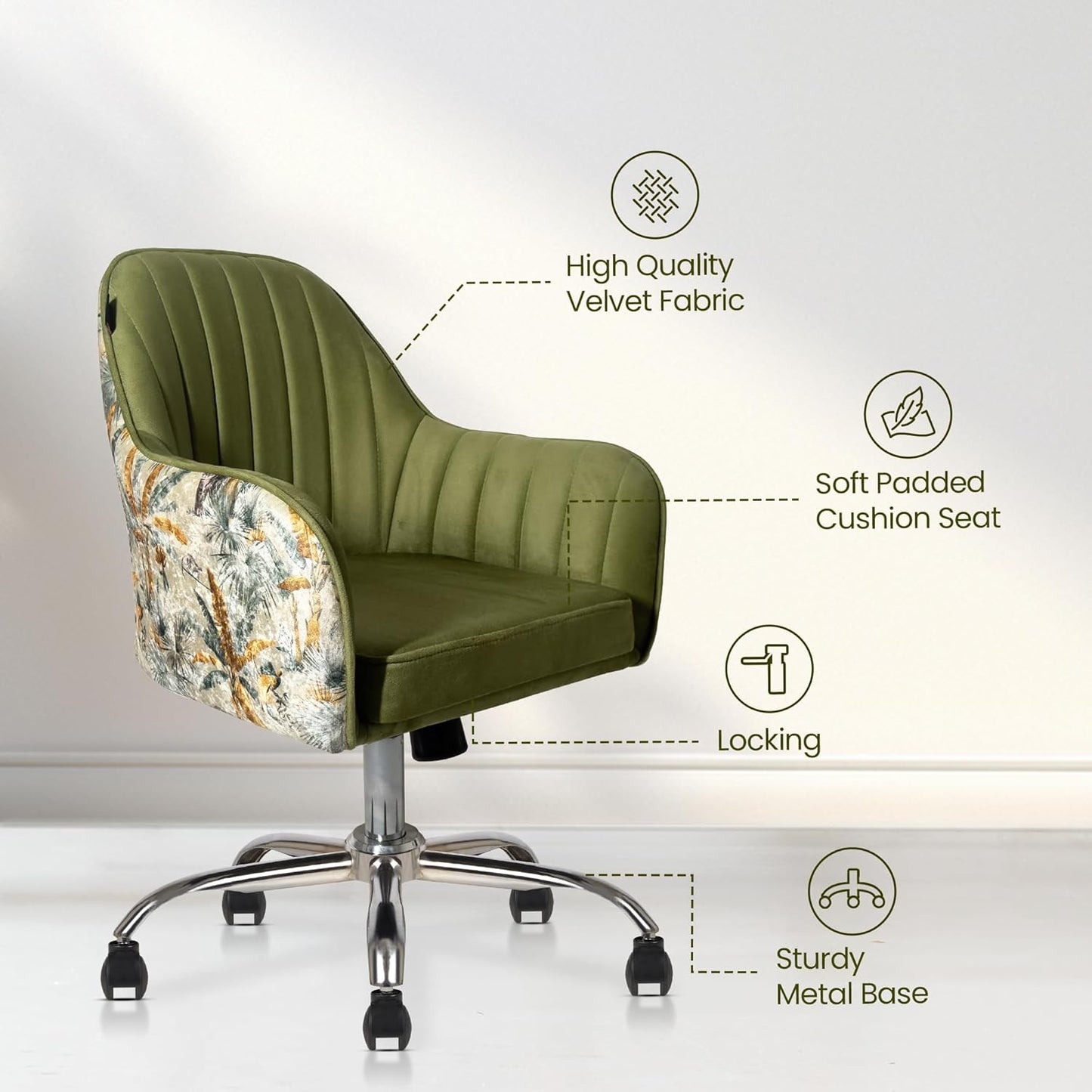 Sherni Accent Chair For Office - Adjustable Height, Tilt Lock, 360° Swivel, Heavy Duty Metal Base (Avocado Green)