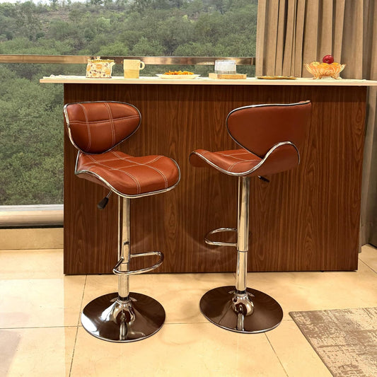 Apple Bar Chair - Stylish Revolving Bar Stool with 360° Swivel Seat & Footrest for Kitchen, Cafe, Bar Counter, 6-Month Warranty Brown (Pack of 2)