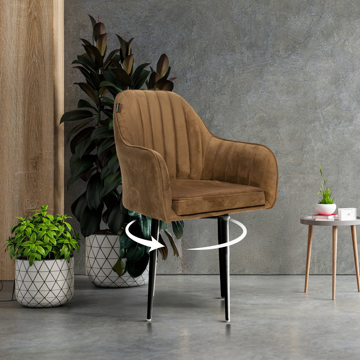 Aksh Velvet Swivel Accent Chair - Premium Lounge Chair for Living Room, Bedroom & Decor, 6 Months Warranty - Brown