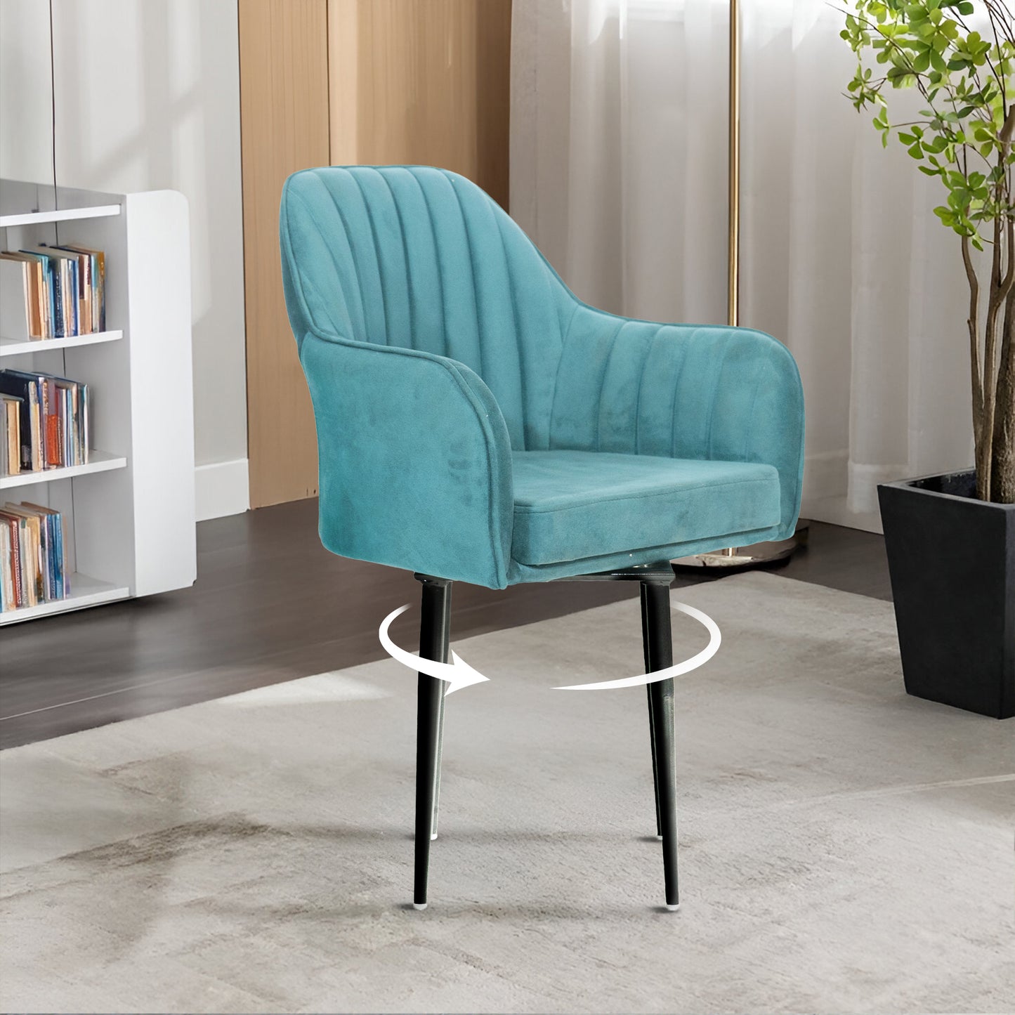 Aksh Velvet Swivel Accent Chair - Premium Lounge Chair for Living Room, Bedroom & Decor, 6 Months Warranty - Teal Green