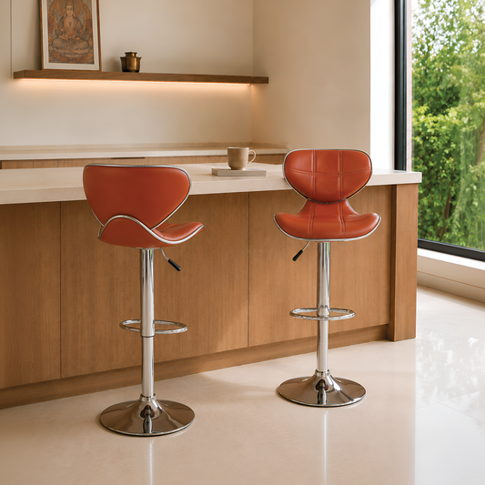 Apple Bar Chair - Stylish Revolving Bar Stool with 360° Swivel Seat & Footrest for Kitchen, Cafe, Bar Counter, 6-Month Warranty Brown (Pack of 2)