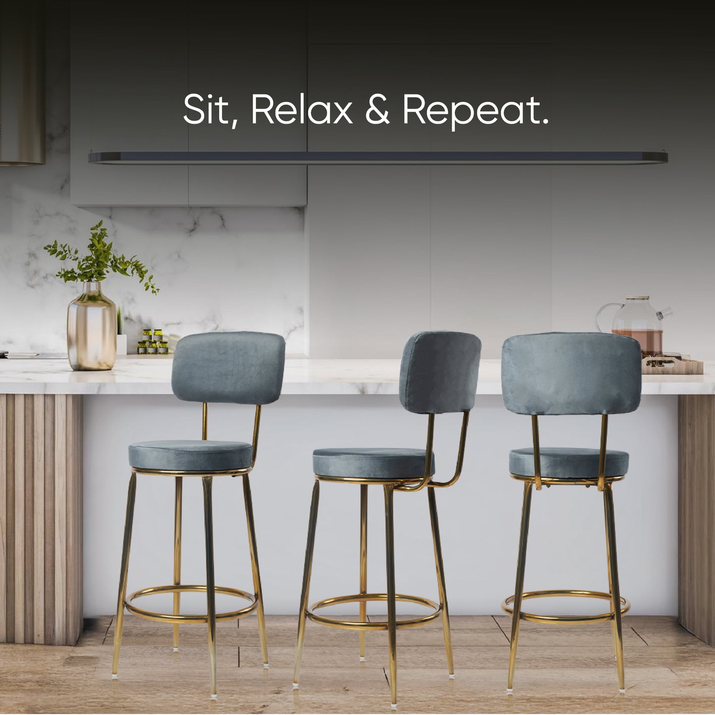 Chakra Bar Chair-Velvet Bar stool (Grey)