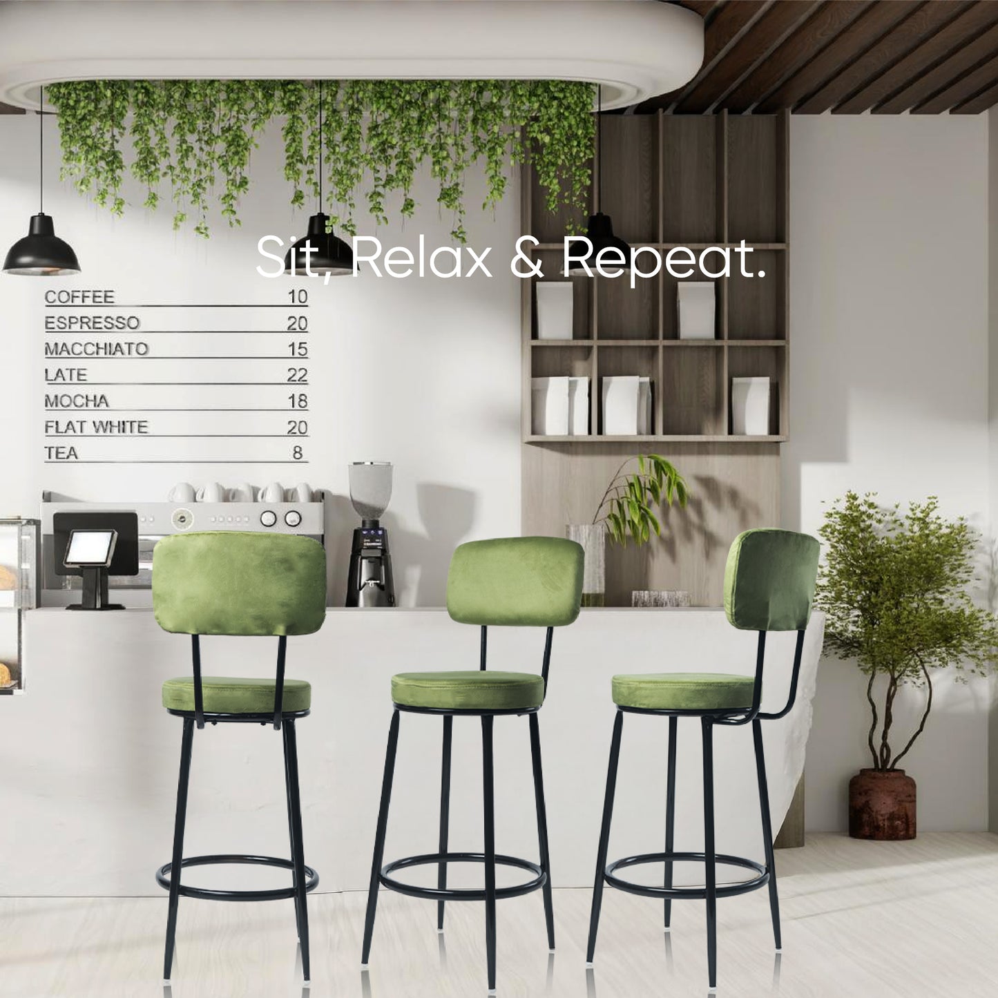 Chakra Bar Chair-Velvet Bar stool (Green)