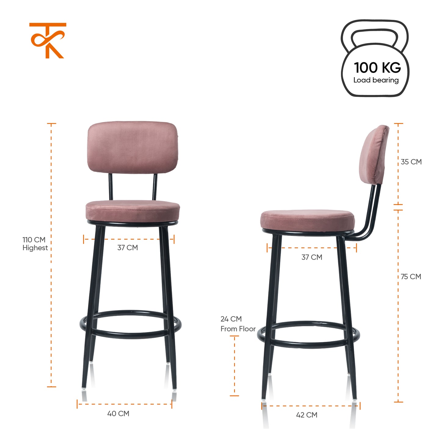 Chakra Bar Chair-Velvet Bar stool (Pink)