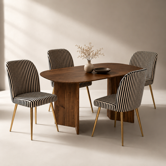 Ikai Retro Premium Dining Chair Modern Velvet Accent Chair for Living Room, Bedroom & Dining with Heavy-Duty Black coated Legs , 6 Months Warranty, Black & White (Pack 4)