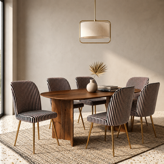 Ikai Retro Premium Dining Chair Modern Velvet Accent Chair for Living Room, Bedroom & Dining with Heavy-Duty Black coated Legs , 6 Months Warranty, Black & White (Pack 6)