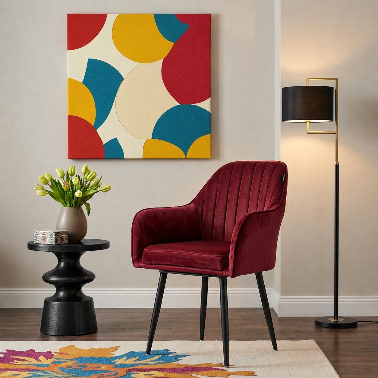 Aksh Velvet Swivel Accent Chair - Premium Lounge Chair for Living Room, Bedroom & Decor, 6 Months Warranty - Red (Pack of 1)