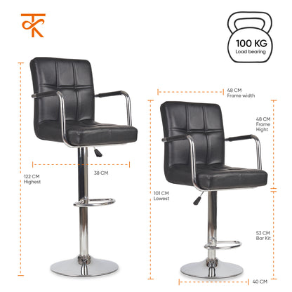 Fluffy Bar Chair - Modern Adjustable Height Barstool with 360° Swivel Seat & Footrest - For Home Kitchen, 6-Month Warranty Black (Pack of 2)