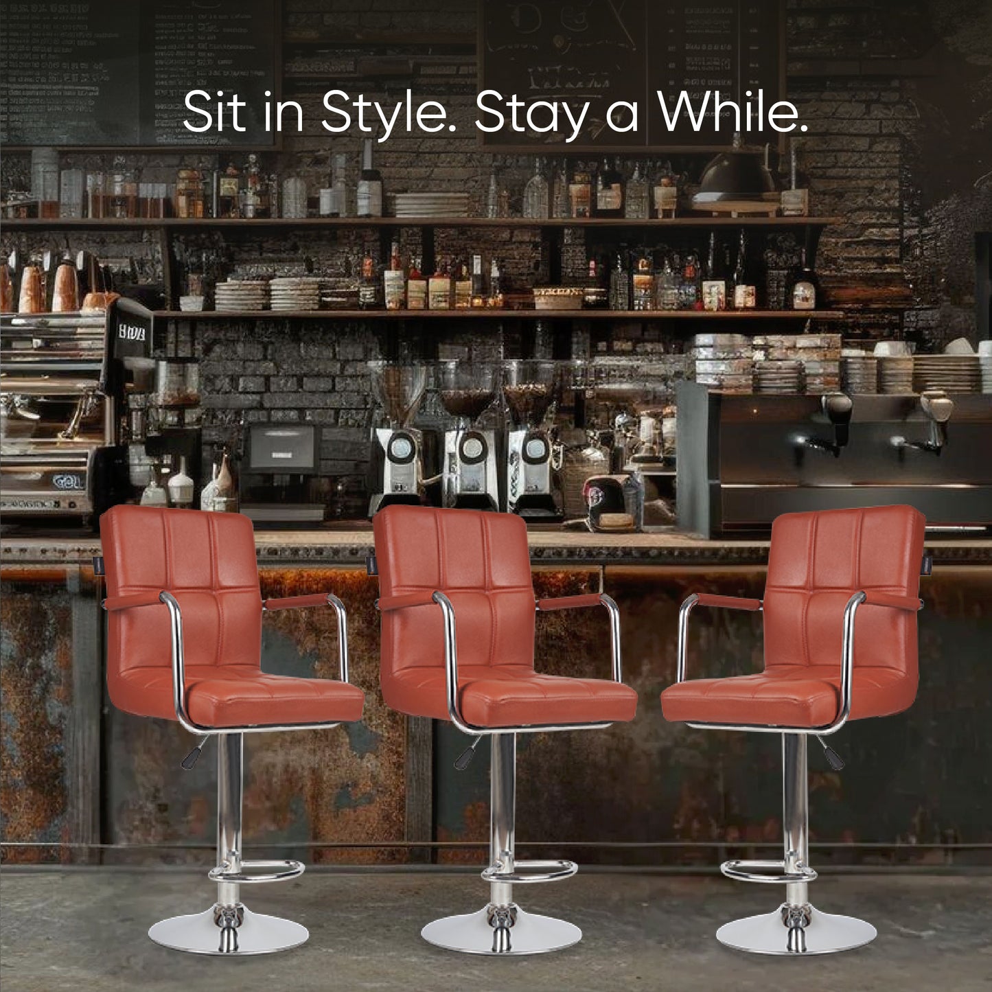 Fluffy Bar Chair - Modern Adjustable Height Barstool with 360° Swivel Seat & Footrest - For Home Kitchen, 6-Month Warranty - Brown (Pack of 2)