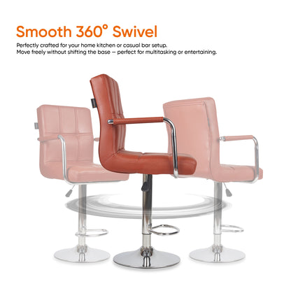 Fluffy Bar Chair - Modern Adjustable Height Barstool with 360° Swivel Seat & Footrest - For Home Kitchen, 6-Month Warranty - Brown (Pack of 2)