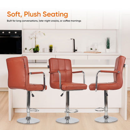 Fluffy Bar Chair - Modern Adjustable Height Barstool with 360° Swivel Seat & Footrest - For Home Kitchen, 6-Month Warranty - Brown (Pack of 2)