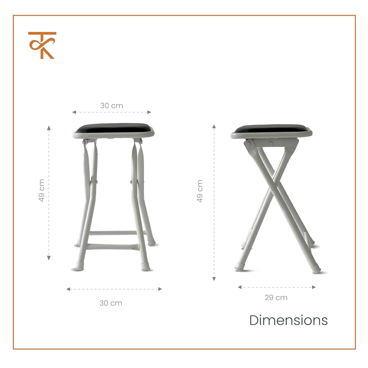 Folding Dumroo Stool White (Black) Dimensions