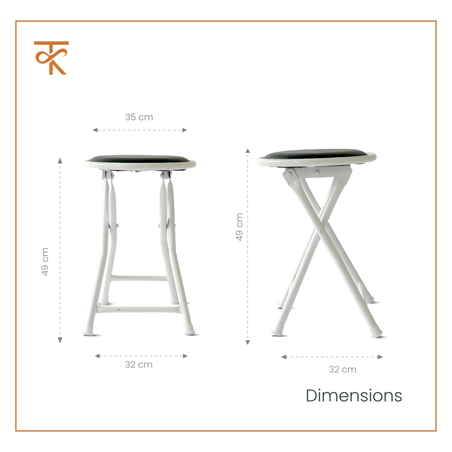 Folding Round Stool - White (Black) - measurements