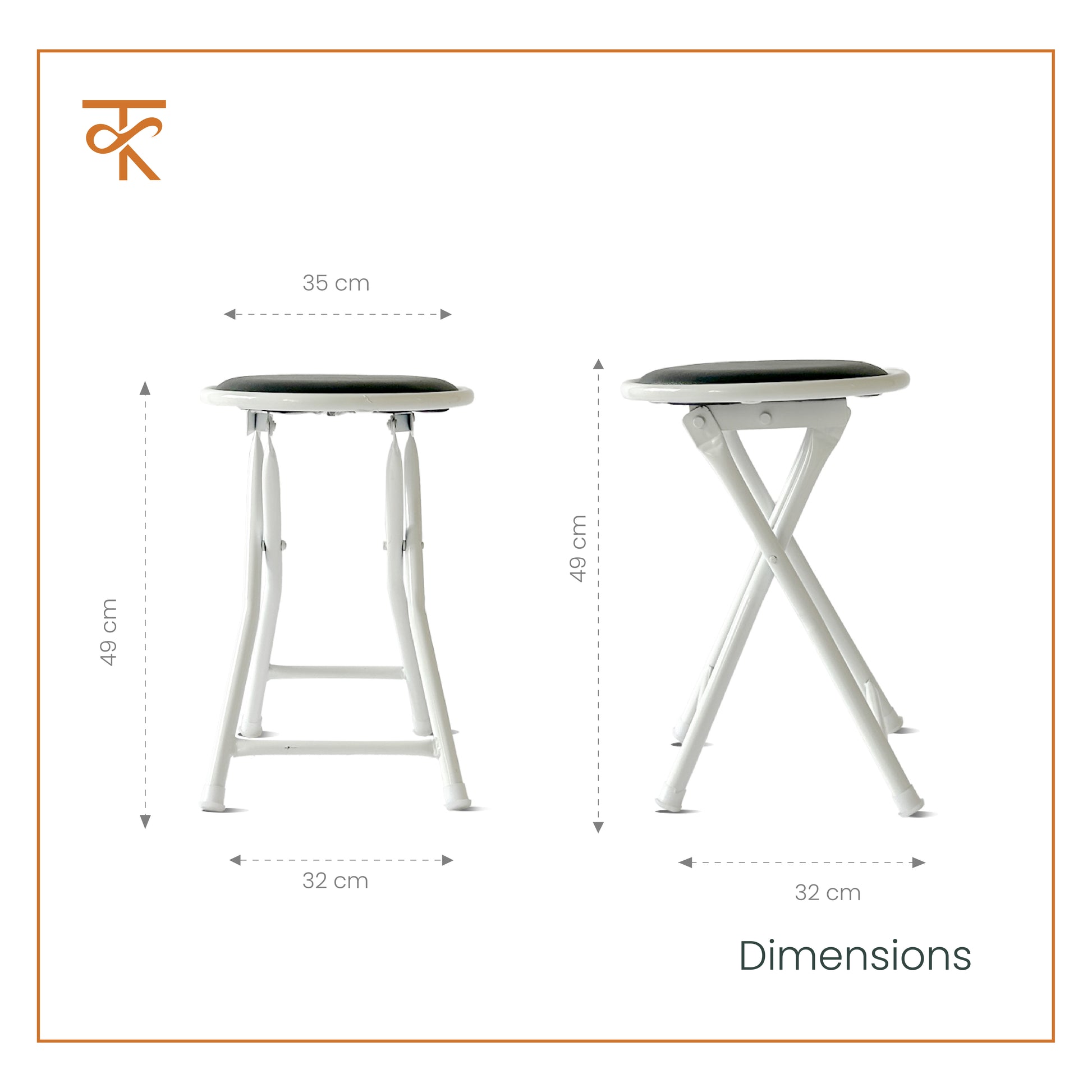 Folding Round Stool - White (Black) - measurements