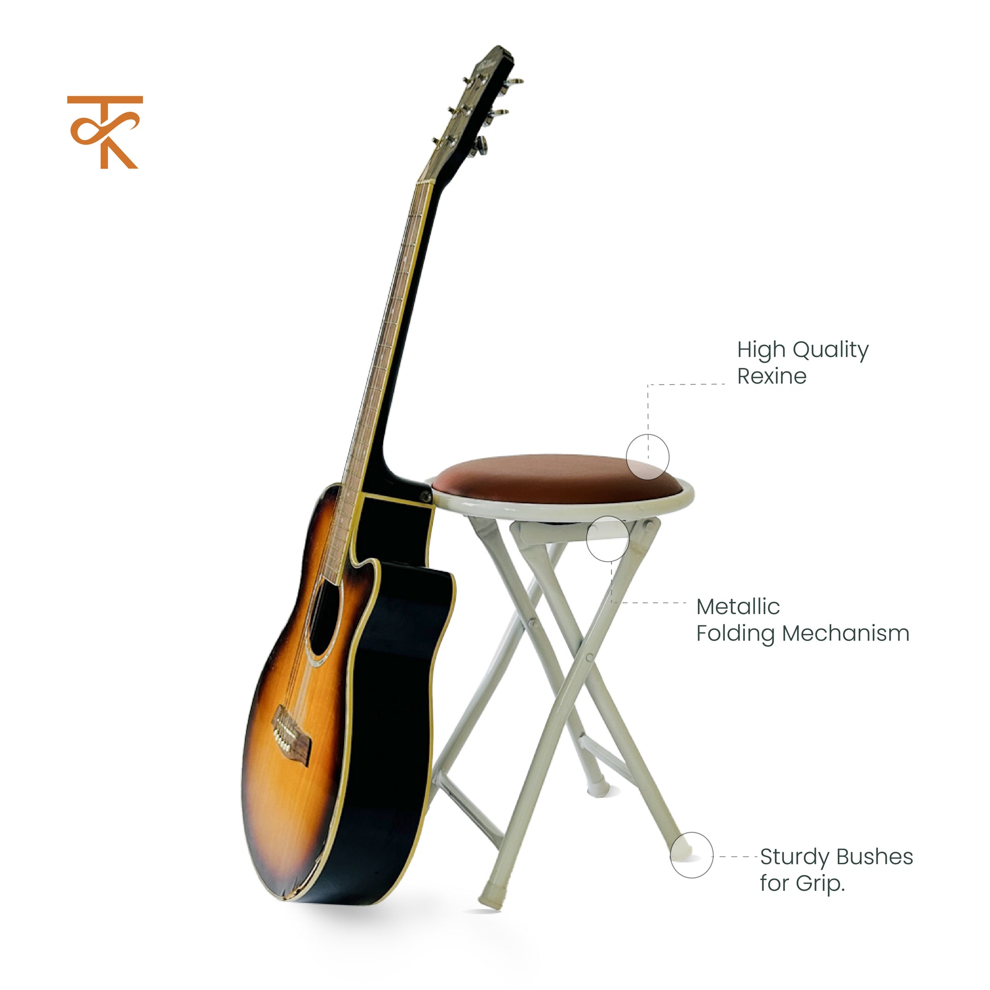 Folding Round Stool - White (Brown) - features