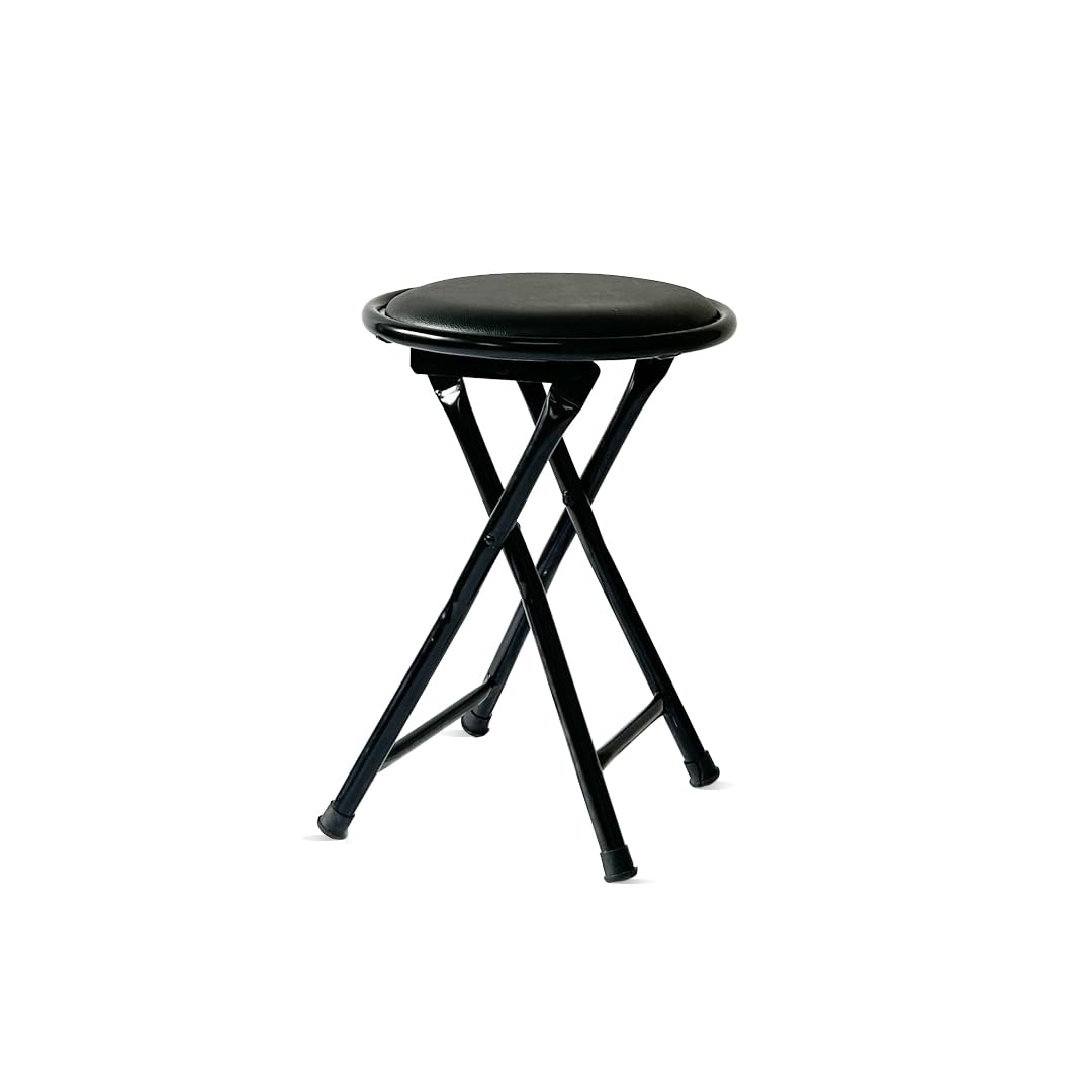 Folding Round Stool Black Angle 1