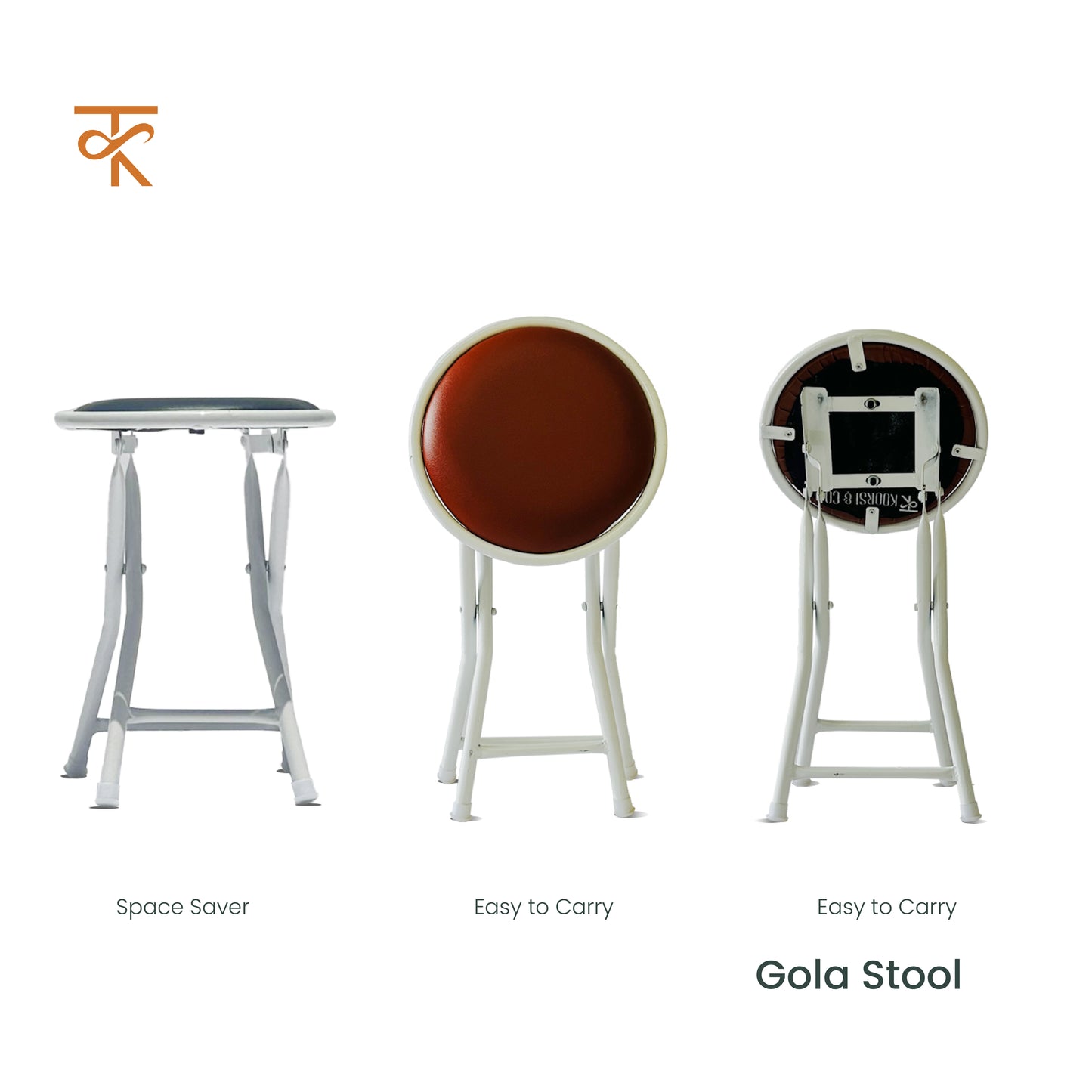 Folding Round Stool White (Brown) different angles