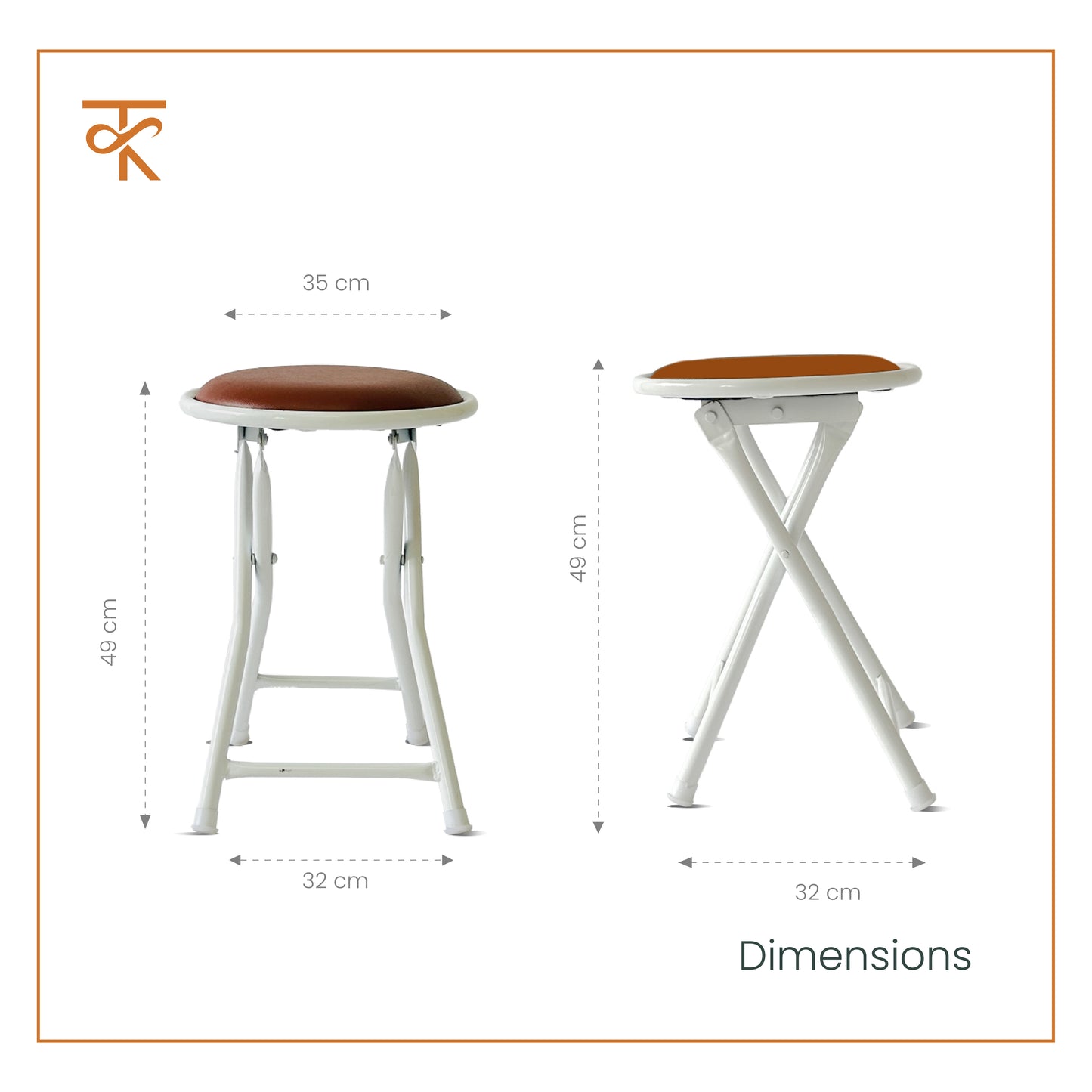 Folding Round Stool - White (Brown) - measurement