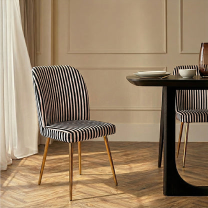 Ikai Retro Premium Dining Chair Modern Velvet Accent Chair for Living Room, Bedroom & Dining with Heavy-Duty Black coated Legs , 6 Months Warranty, Black & White   (Pack 1)