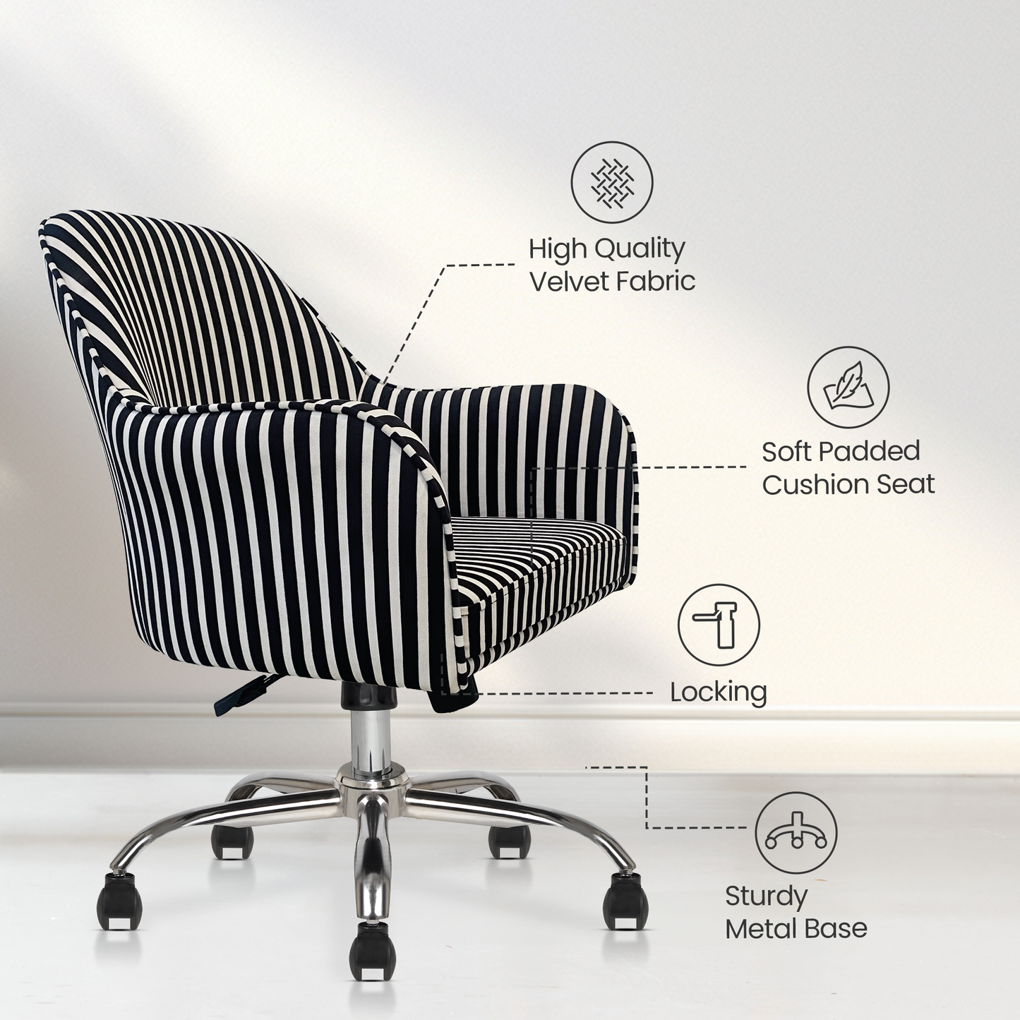 Retro Classic Office Chair  Adjustable Height, Tilt Lock, 360∞ Swivel, Heavy Duty Metal Base , 6 Months Warranty - Black & White