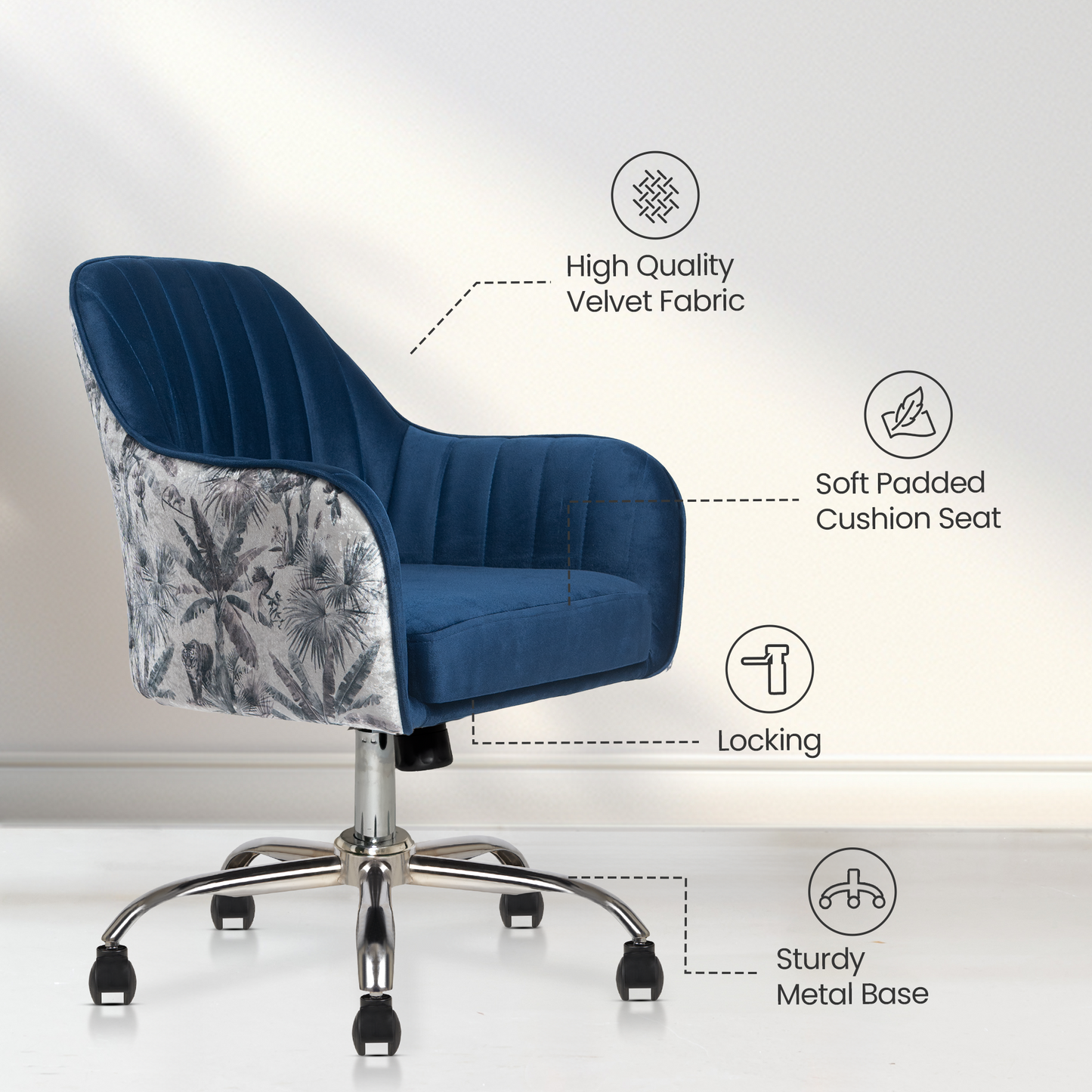 Sherni Accent Chair For Office - Adjustable Height, Tilt Lock, 360° Swivel, Heavy Duty Metal Base (Sapphire Blue)