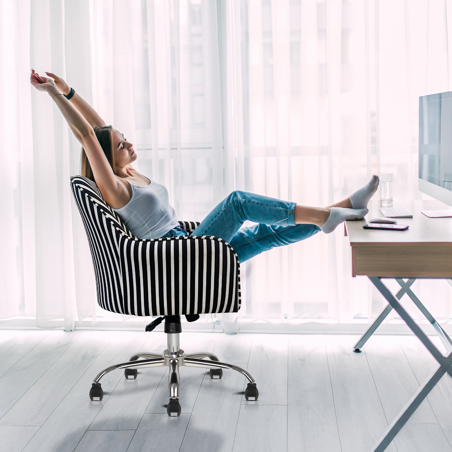 Retro Classic Office Chair  Adjustable Height, Tilt Lock, 360∞ Swivel, Heavy Duty Metal Base , 6 Months Warranty - Black & White