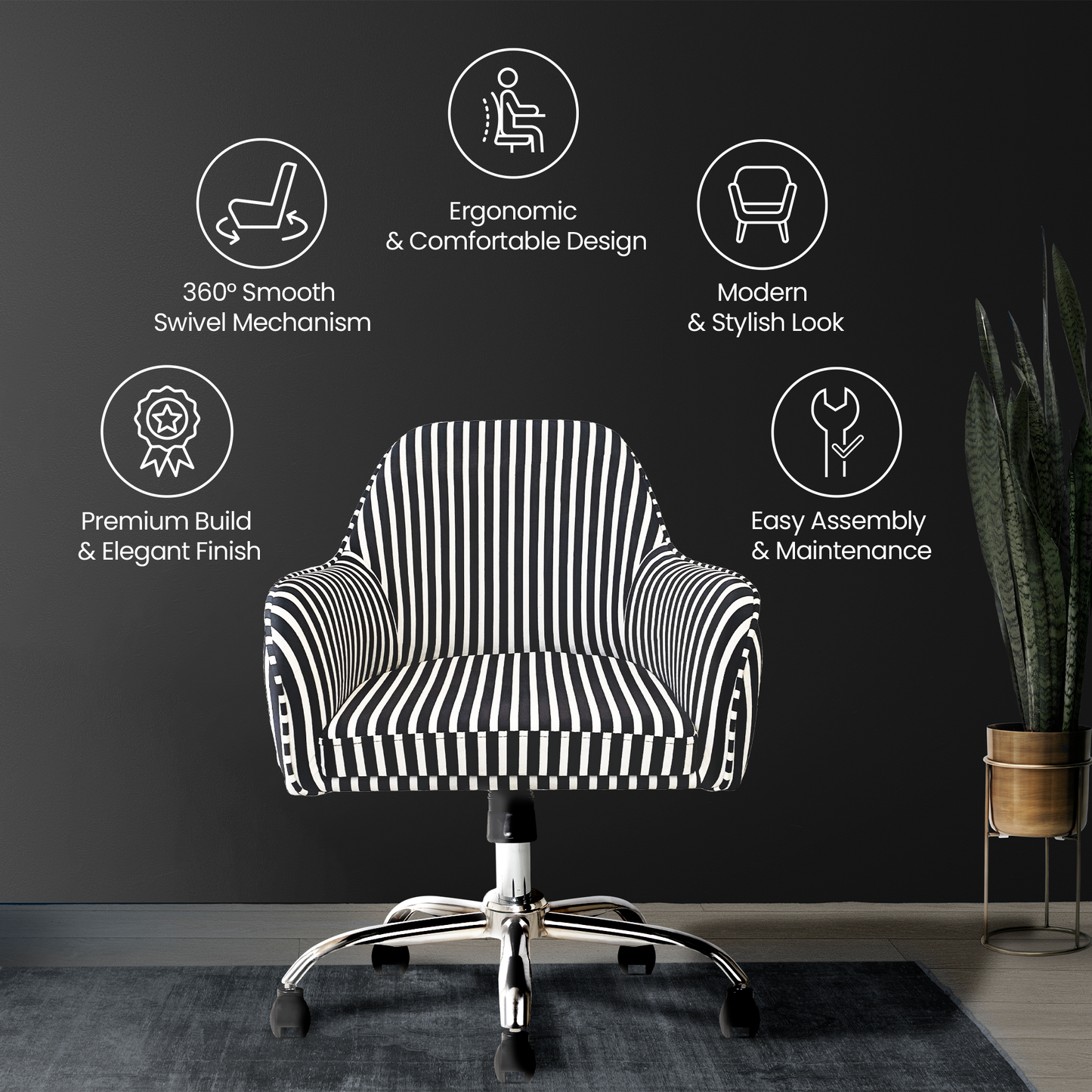 Retro Classic Office Chair  Adjustable Height, Tilt Lock, 360∞ Swivel, Heavy Duty Metal Base , 6 Months Warranty - Black & White