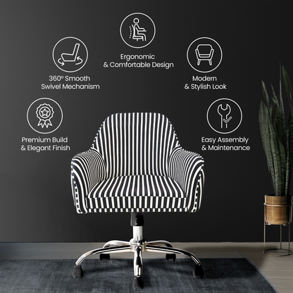 Retro Classic Office Chair  Adjustable Height, Tilt Lock, 360∞ Swivel, Heavy Duty Metal Base , 6 Months Warranty - Black & White