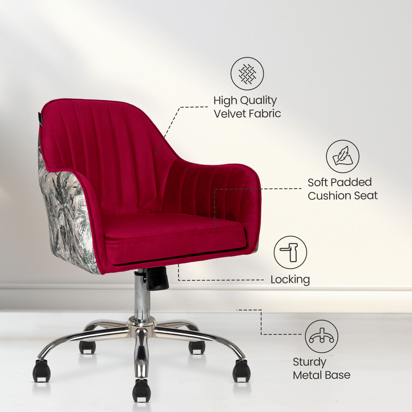Sherni Accent Chair For Office - Adjustable Height, Tilt Lock, 360° Swivel, Heavy Duty Metal Base (Laila Pink)