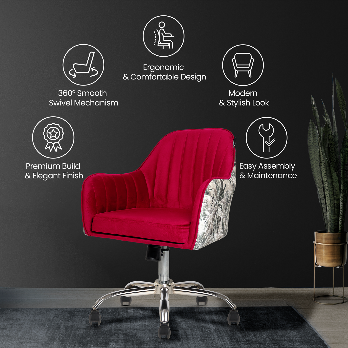 Sherni Accent Chair For Office - Adjustable Height, Tilt Lock, 360° Swivel, Heavy Duty Metal Base (Laila Pink)