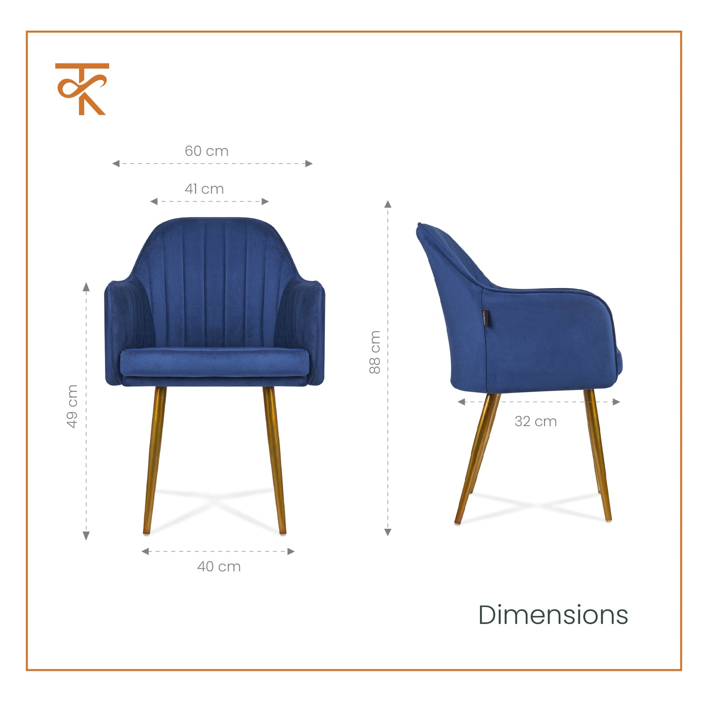 Maharaj Chair-Royal Blue product measurements 