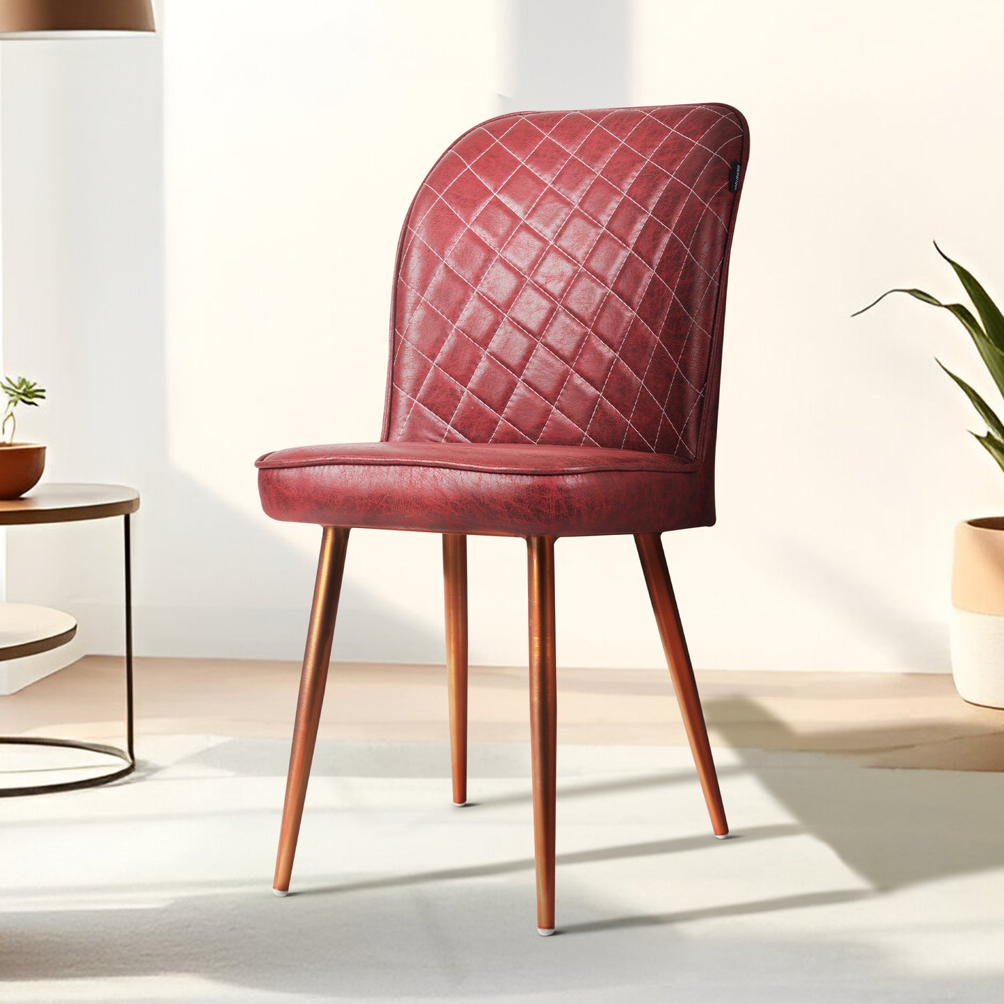 Barfi Chair - Modern Velvet Accent Chair for Living Room, Bedroom & Dining with Heavy-Duty Rose Gold Legs , 6 Months Warranty, Maroon (Pack of 1)