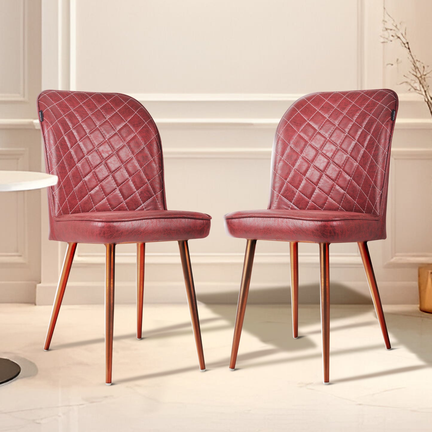 Barfi Chair - Modern Velvet Accent Chair for Living Room, Bedroom & Dining with Heavy-Duty Rose Gold Legs , 6 Months Warranty, Maroon (Pack of 2)