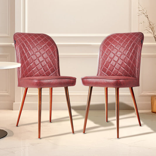Barfi Chair - Modern Velvet Accent Chair for Living Room, Bedroom & Dining with Heavy-Duty Rose Gold Legs , 6 Months Warranty, Maroon (Pack of 2)