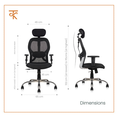 Matrix High Back Office Chair product measurements 