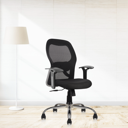 Matrix Mid Back Mesh Office Chair - Ergonomic with Fixed Armrest & Tilt Lock, Height Adjustable, 6 Months Warranty (Black)