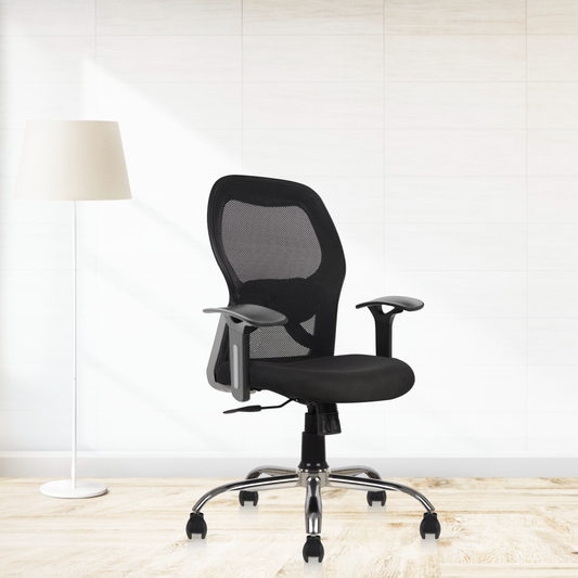 Matrix Mid Back Mesh Office Chair - Ergonomic with Fixed Armrest & Tilt Lock, Height Adjustable, 6 Months Warranty (Black)